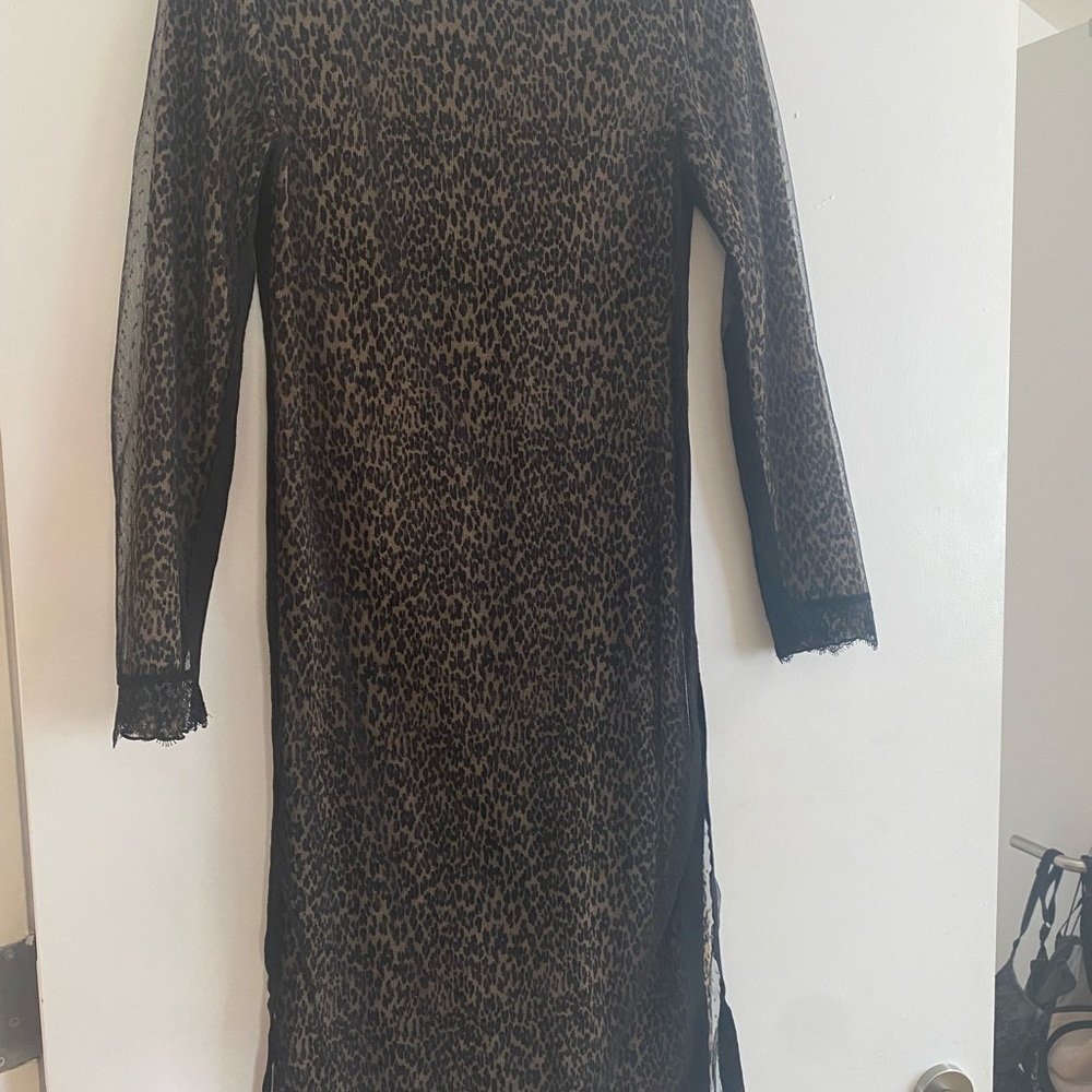 All saints leopard print long sleeve dress with net/lace overlay size medium